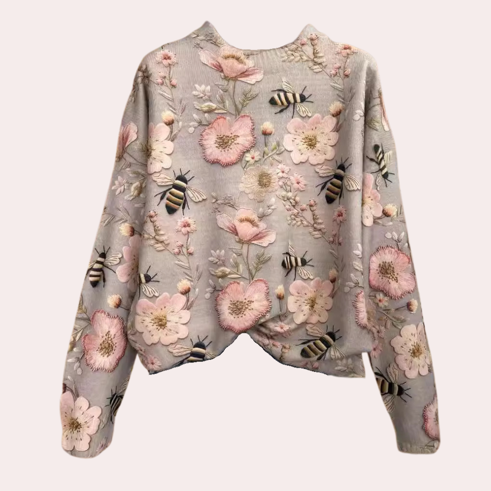 Dames Oversized Gebreide Pullover | Warm, Met Bloemenborduursel