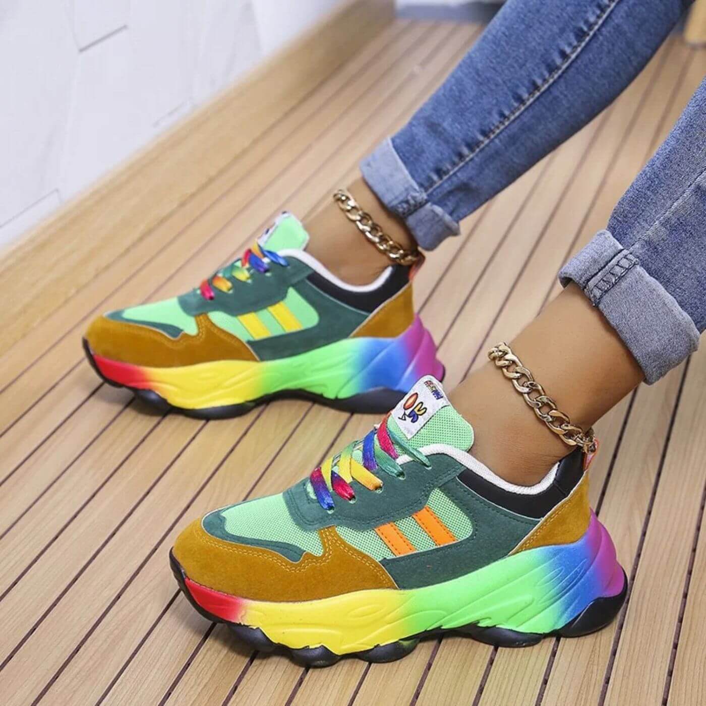 Cecilia | Dames kleurrijke sneakers | comfortabel, hoge zool