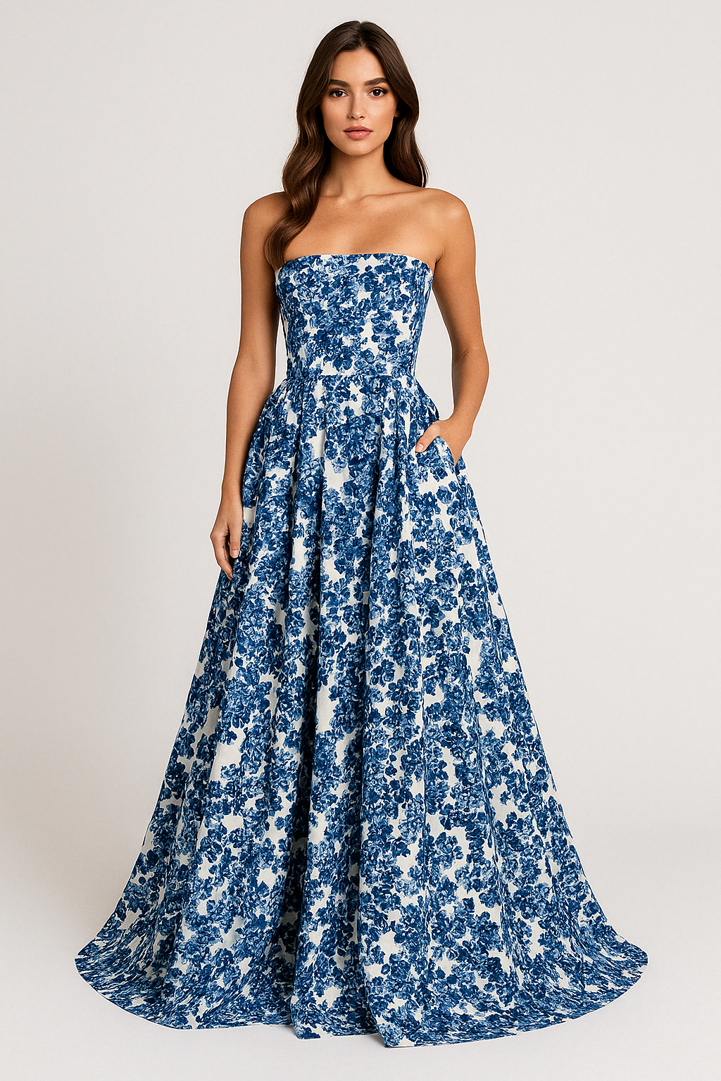 Dames Strapless Bloemenprint Bruiloftgast Zomerjurk | Maxi