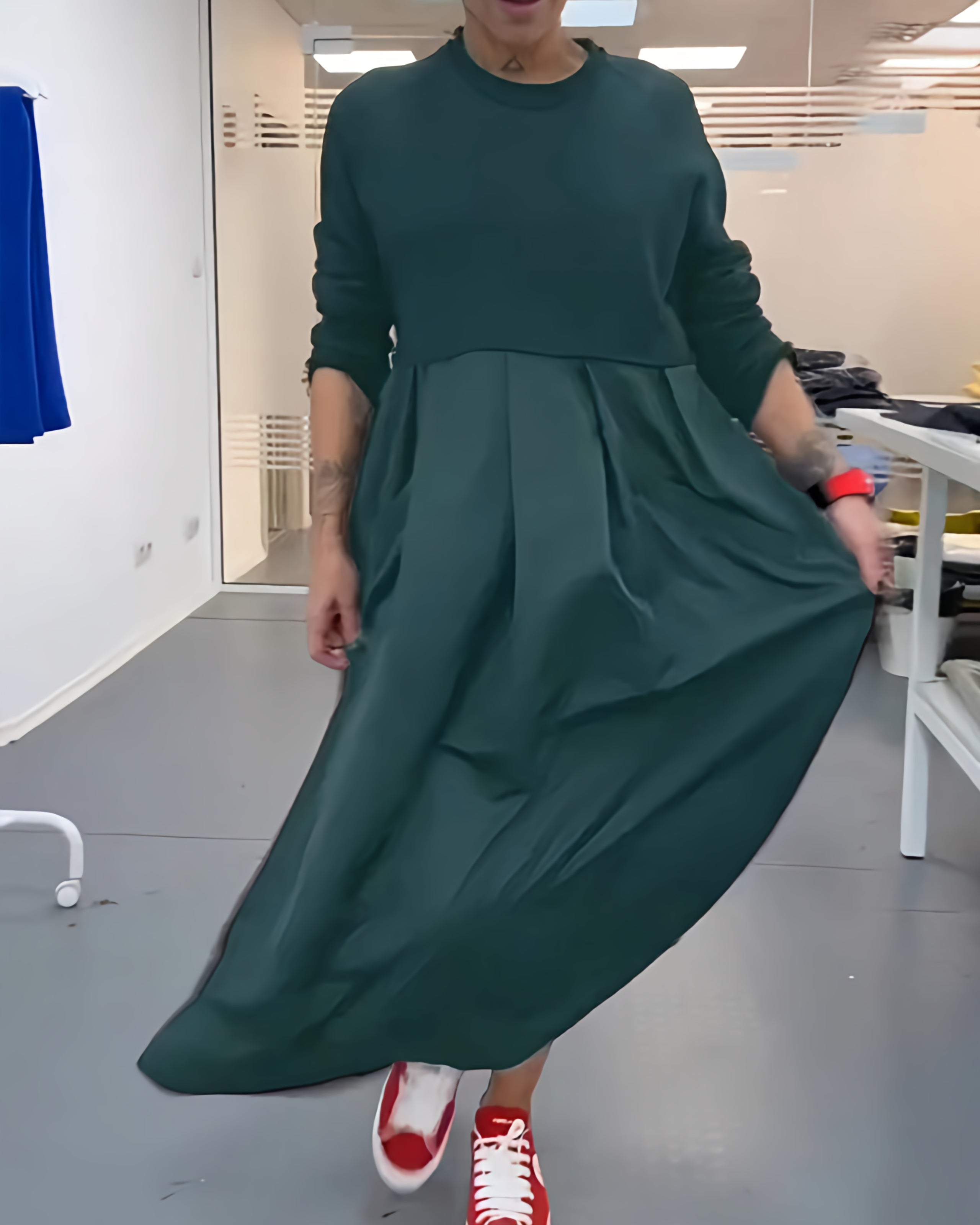 Abito estivo lungo a manica lunga da donna | Abito casual a linea A maxi