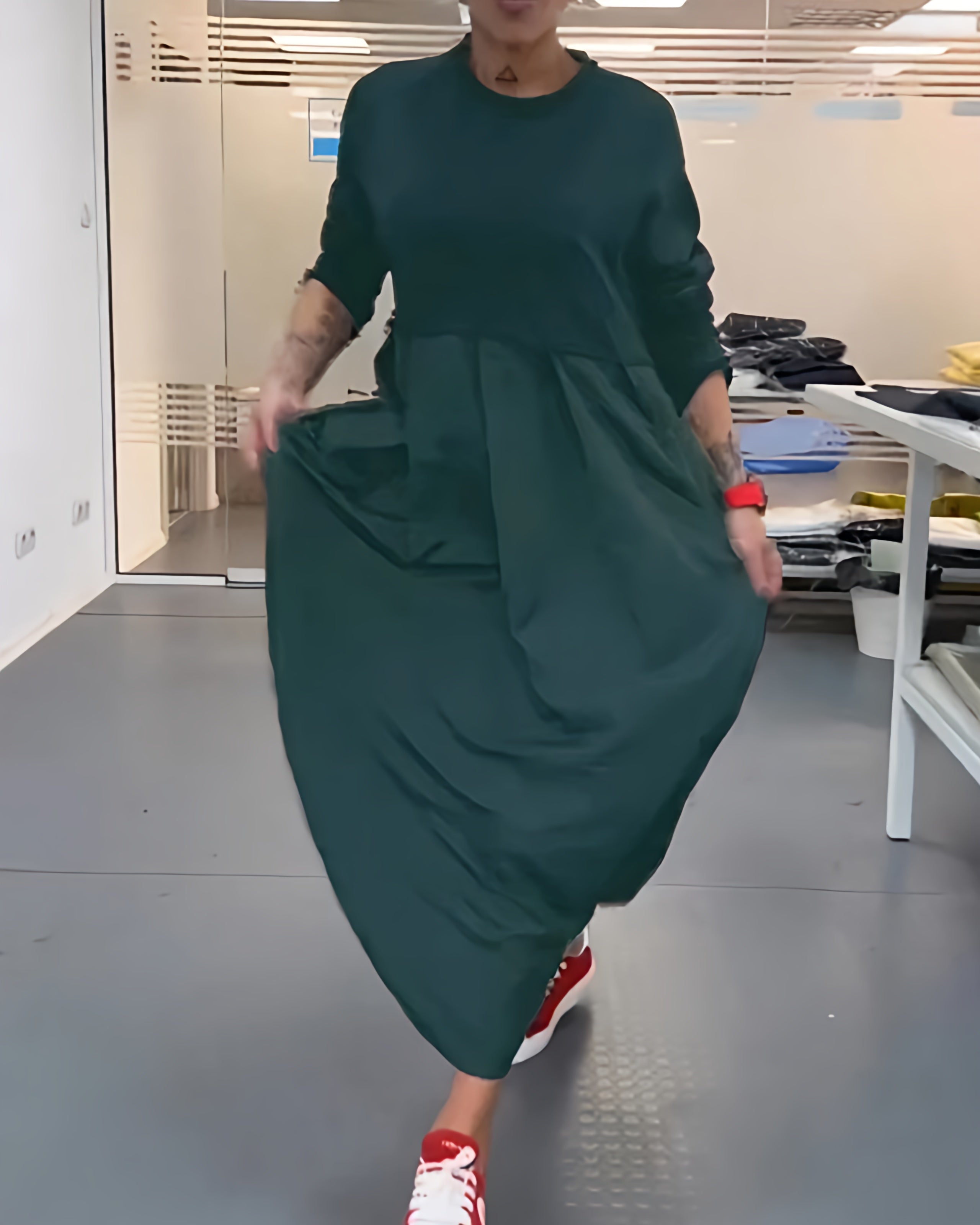Abito estivo lungo a manica lunga da donna | Abito casual a linea A maxi