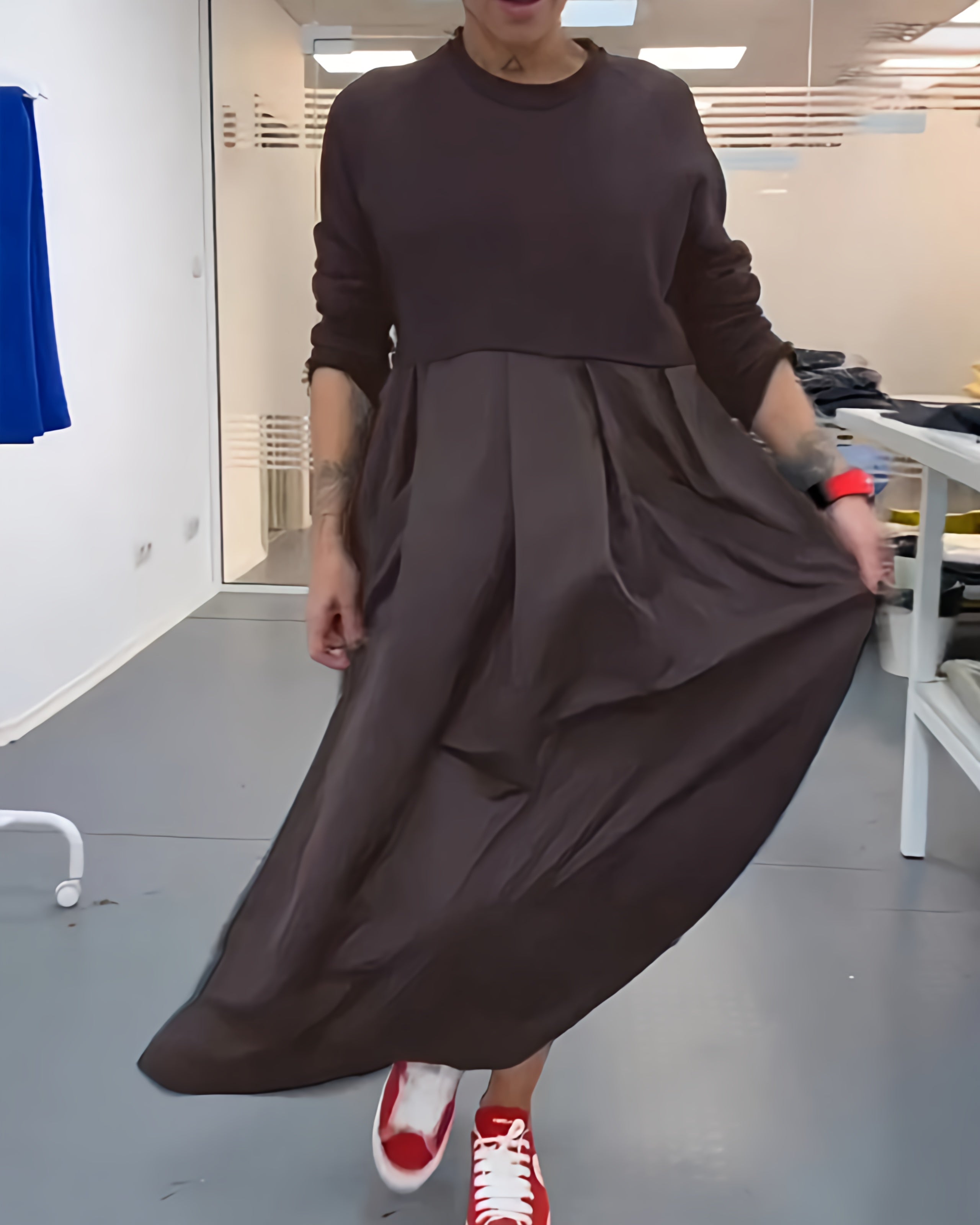 Abito estivo lungo a manica lunga da donna | Abito casual a linea A maxi