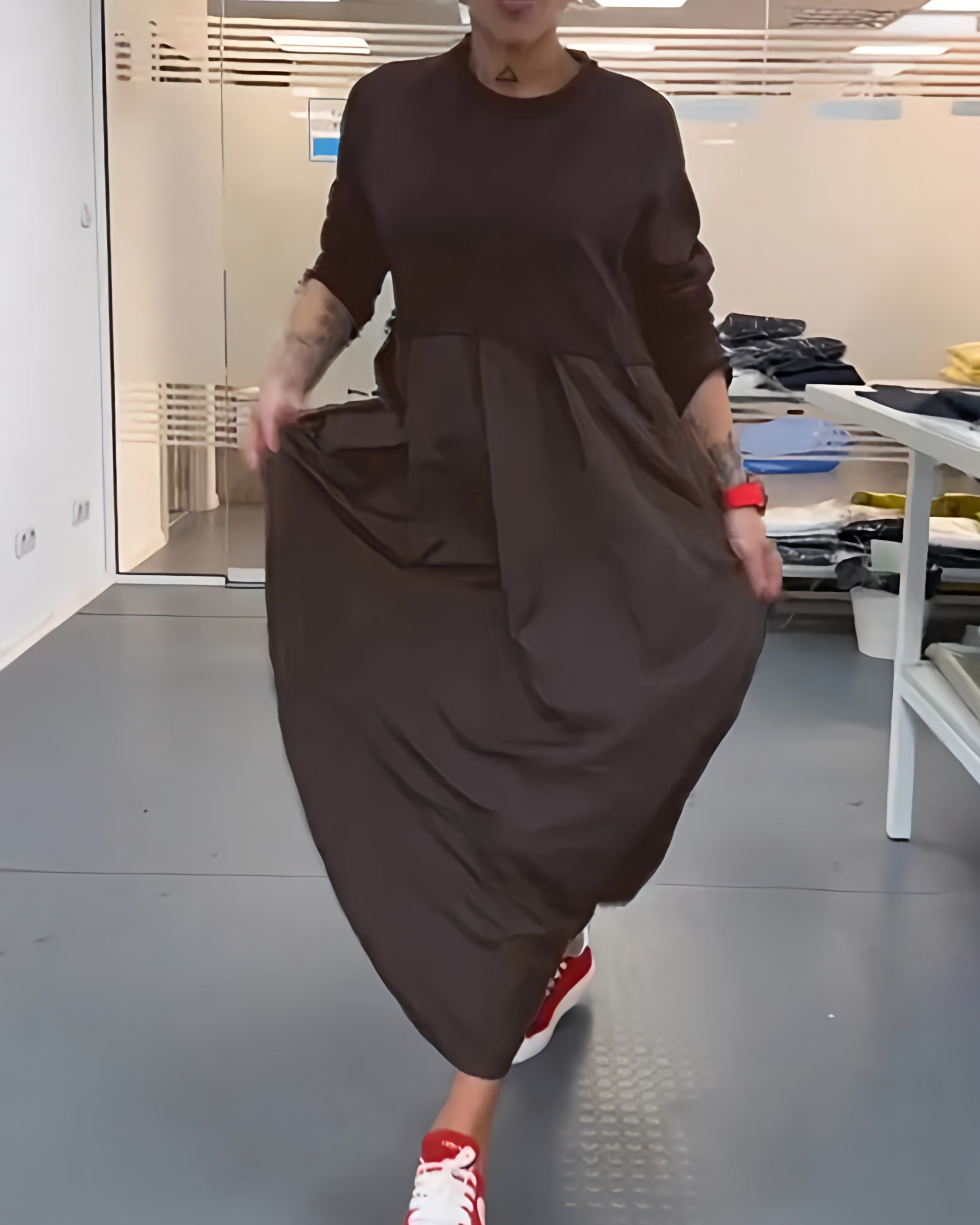 Abito estivo lungo a manica lunga da donna | Abito casual a linea A maxi