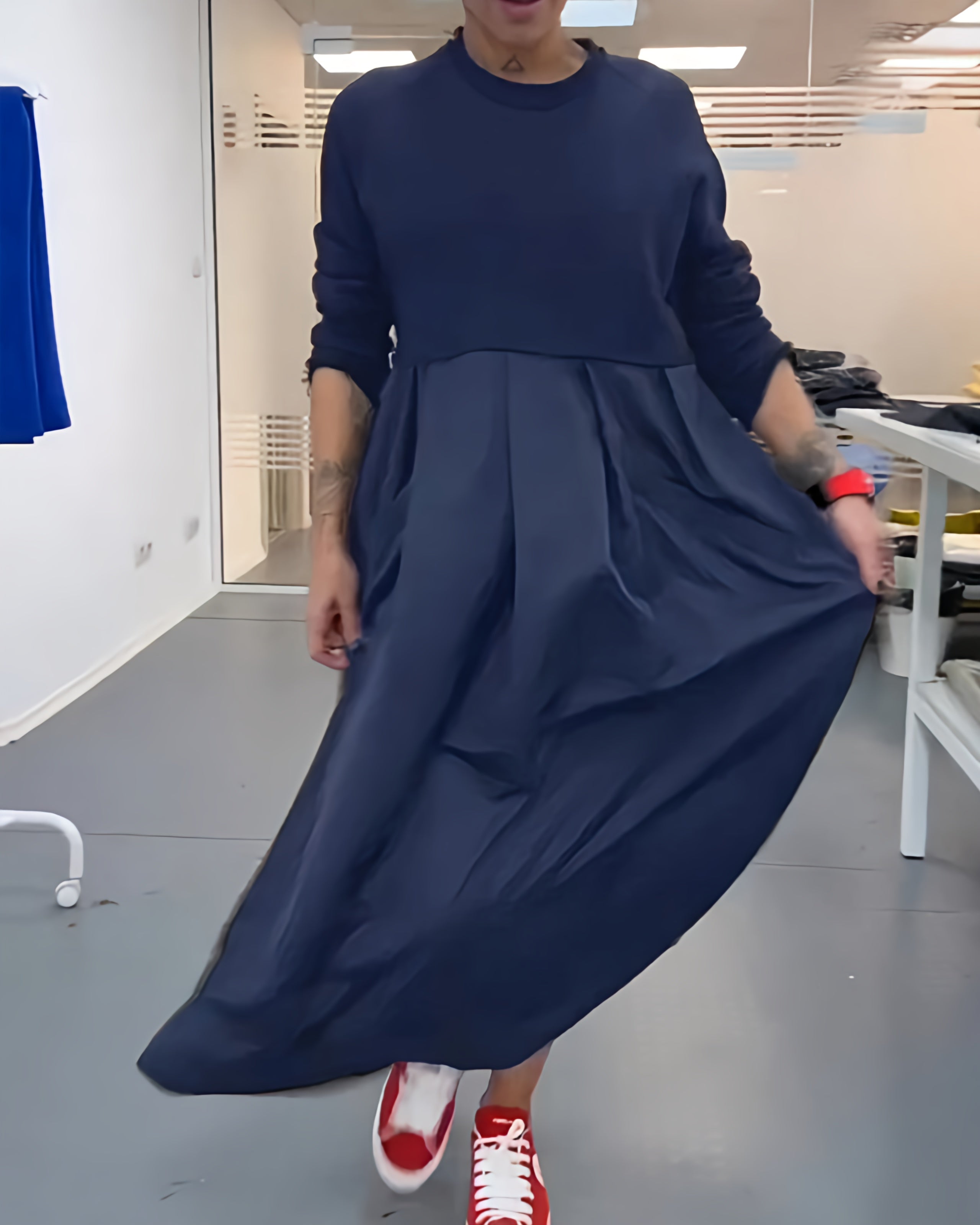 Abito estivo lungo a manica lunga da donna | Abito casual a linea A maxi