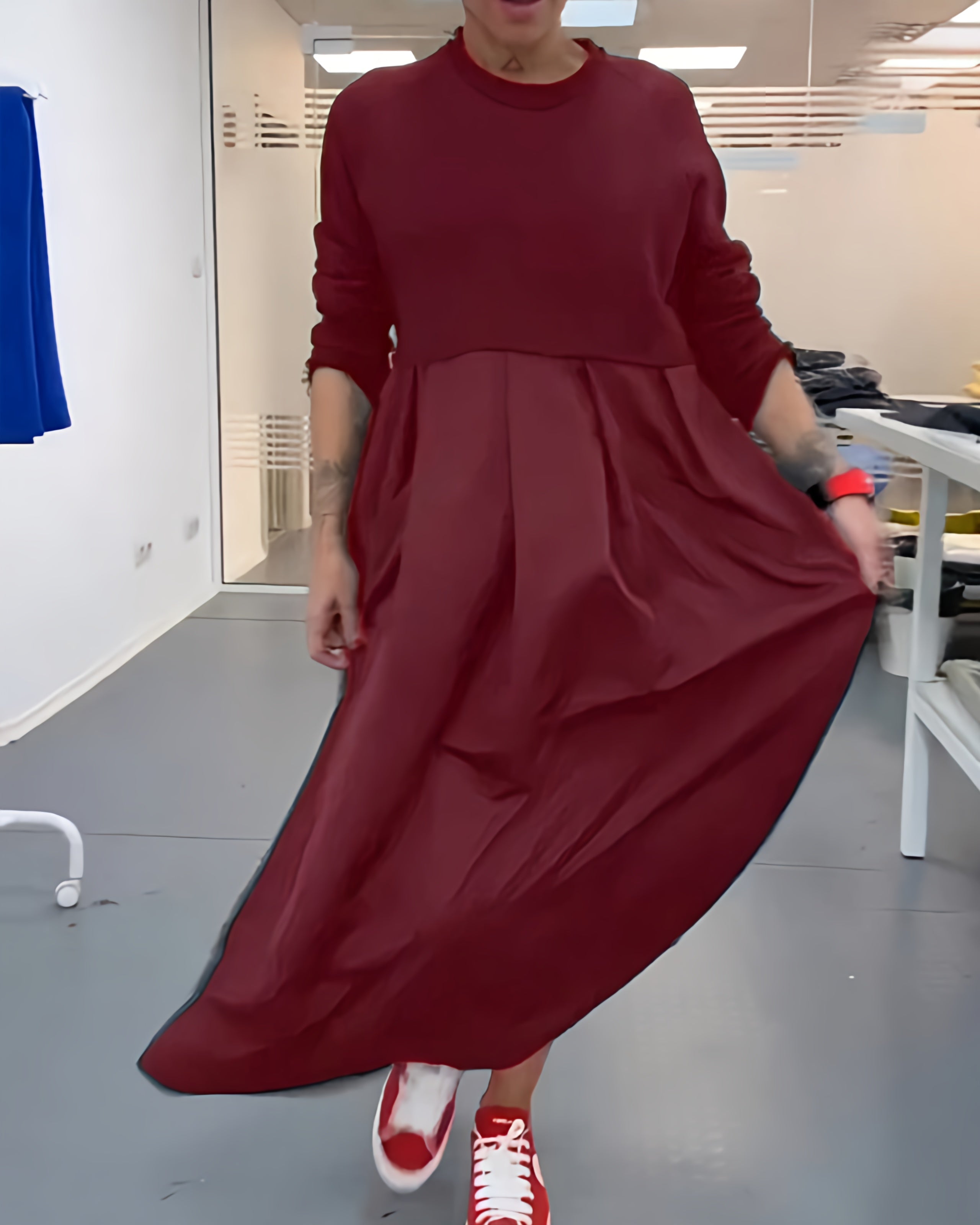 Abito estivo lungo a manica lunga da donna | Abito casual a linea A maxi