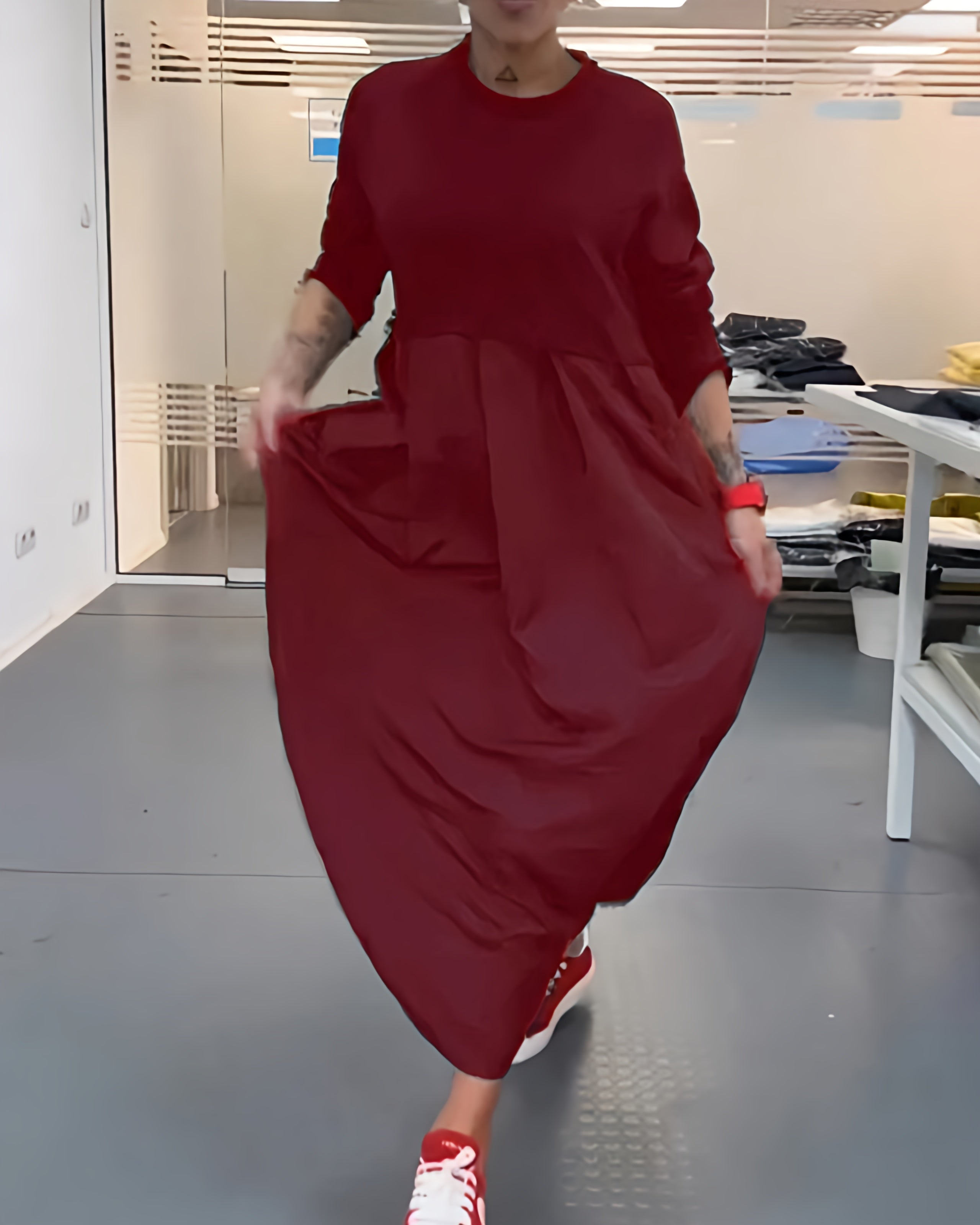 Abito estivo lungo a manica lunga da donna | Abito casual a linea A maxi