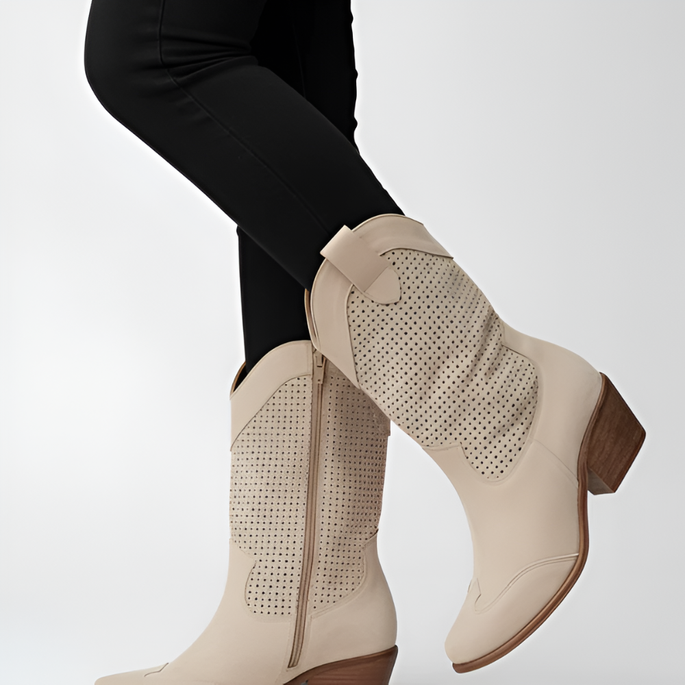 Dames Geperforeerd Cowboy Laarzen - Western Blokhak