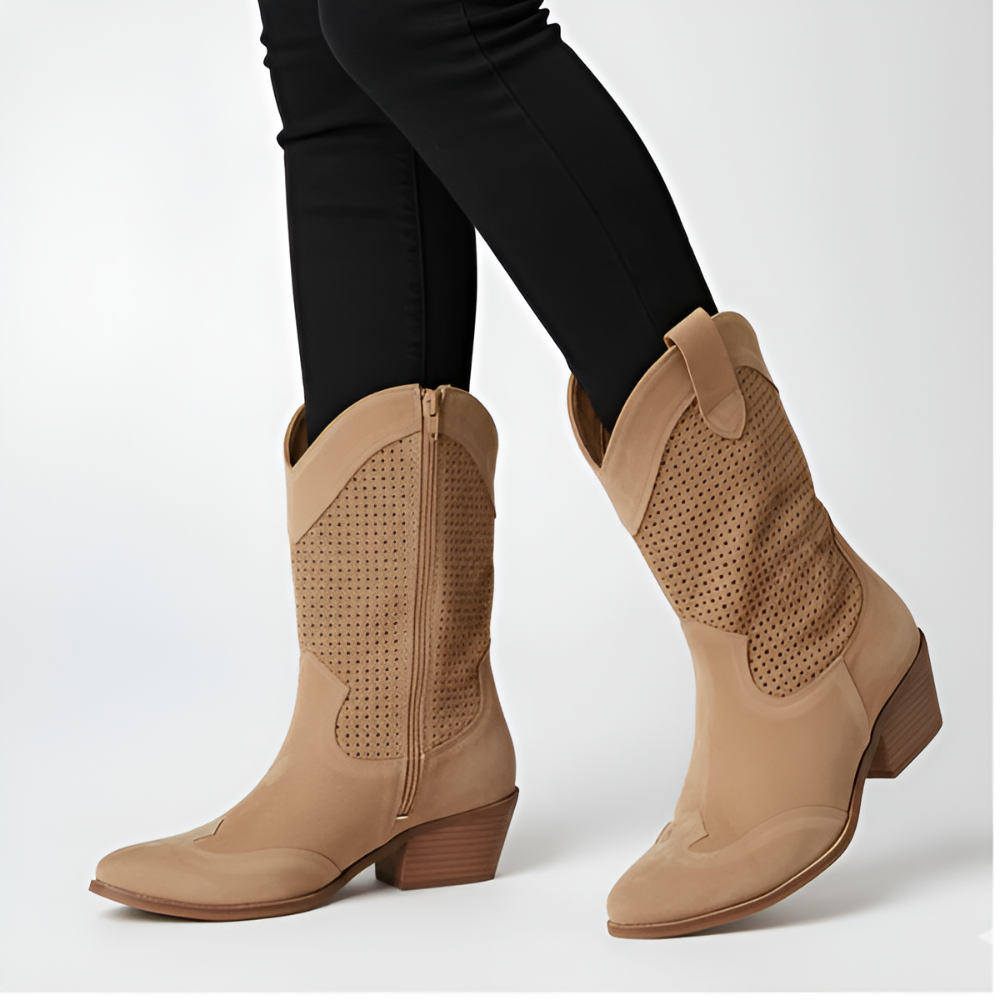 Dames Geperforeerd Cowboy Laarzen - Western Blokhak
