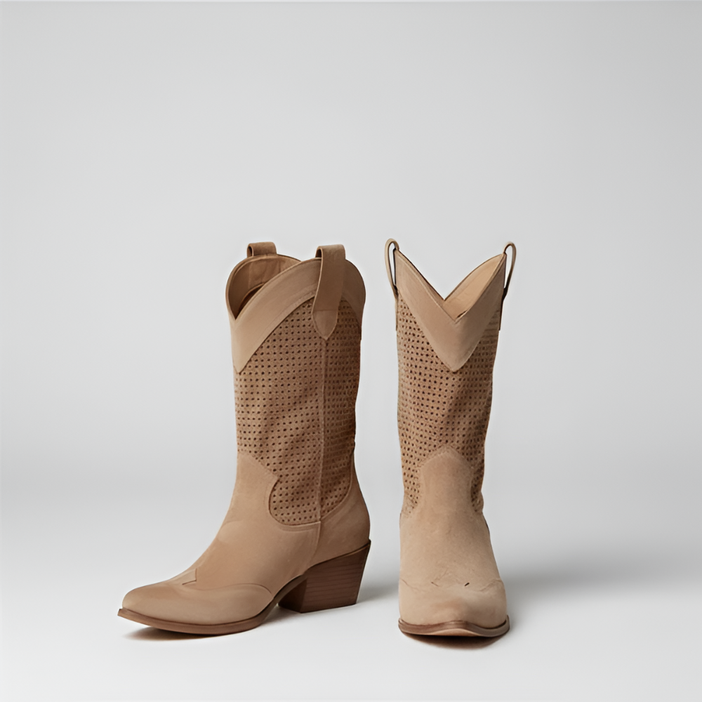 Dames Geperforeerd Cowboy Laarzen - Western Blokhak