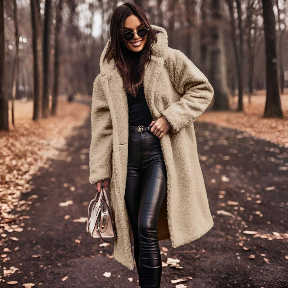 Dames Lange Teddy Jas – Oversized Winterjas