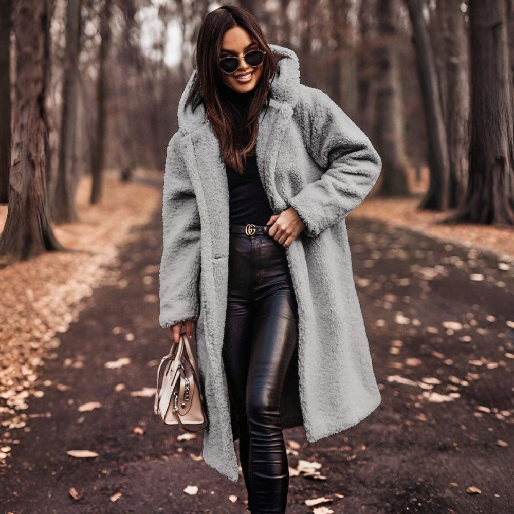 Dames Lange Teddy Jas – Oversized Winterjas