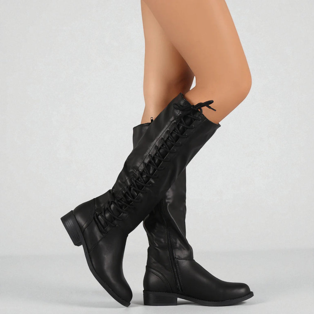 Dames Knie-hoog Veters Laarzen - Combat Hoog