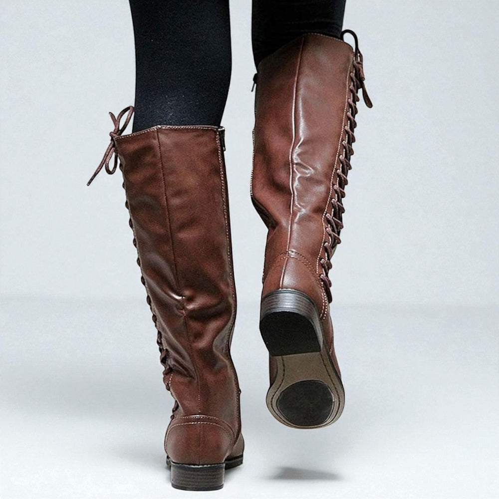 Dames Knie-hoog Veters Laarzen - Combat Hoog