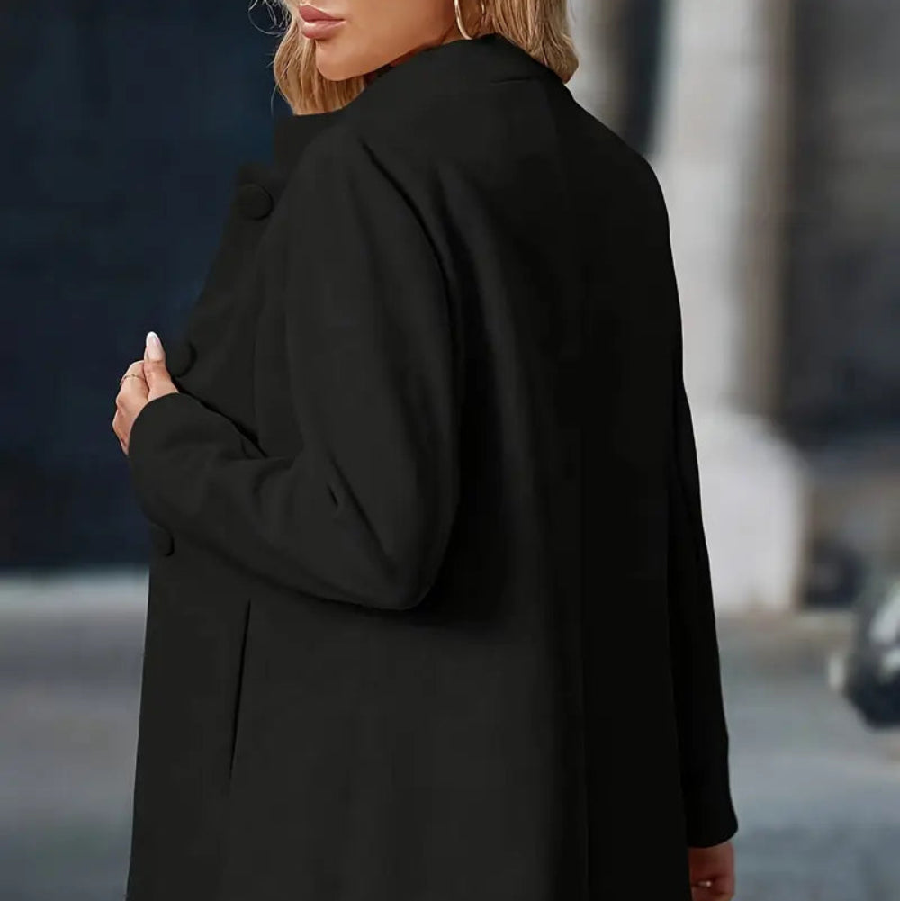 Dames Lange Winter Blazer Jas - Getailleerd Staande Kraag