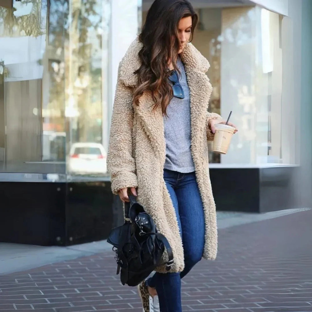 Dames Zachte Faux Fur Winterjas - Lange Teddy Mantel Warm