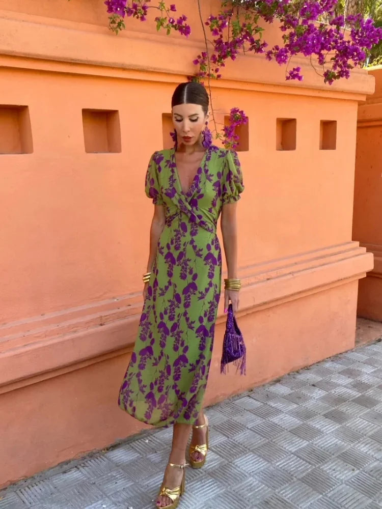 Dames Elegante Bloemen Zomerjurk | Midi