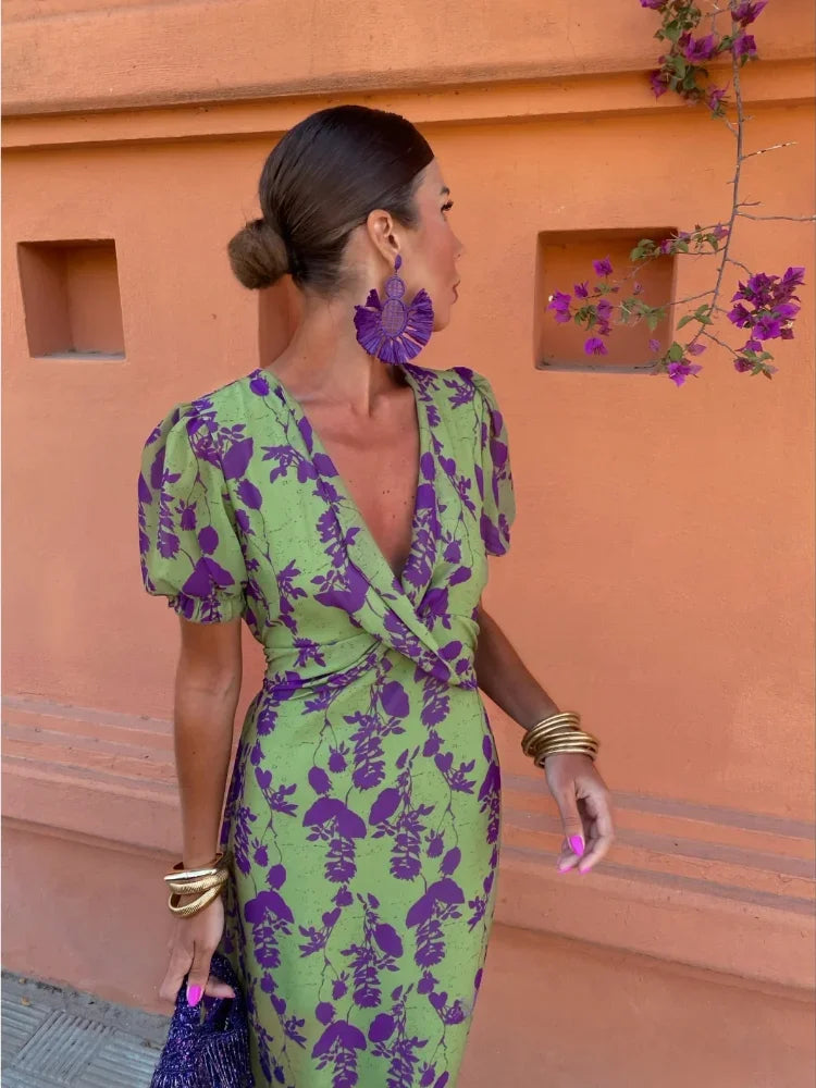 Dames Elegante Bloemen Zomerjurk | Midi