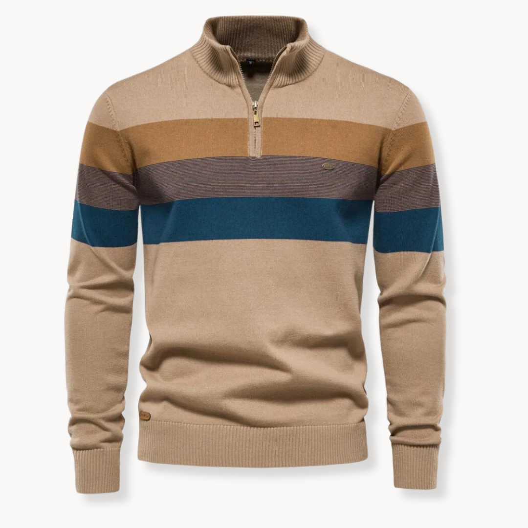 Heren Gestreepte Pullover | Korte Ritsstijl