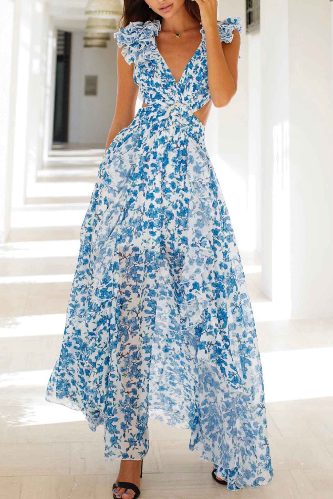Dames Elegante Bloemen Zomerjurk | Maxi