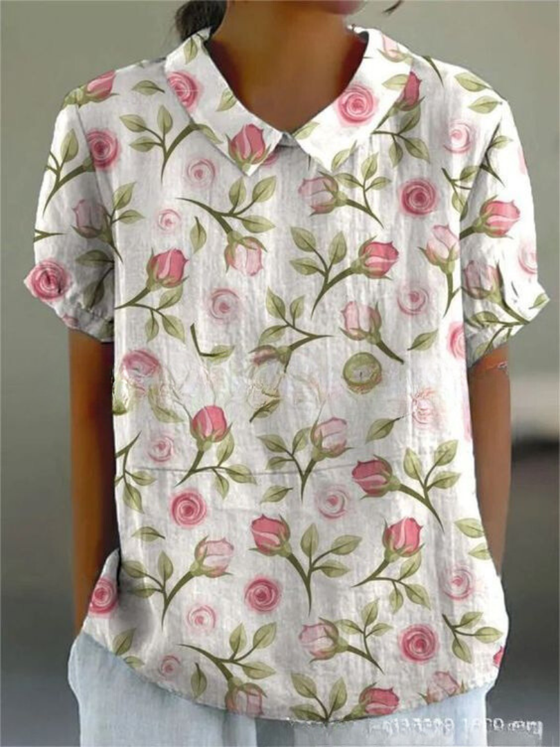 Dames Zomer Blouse | Geborduurd, Kortemouw