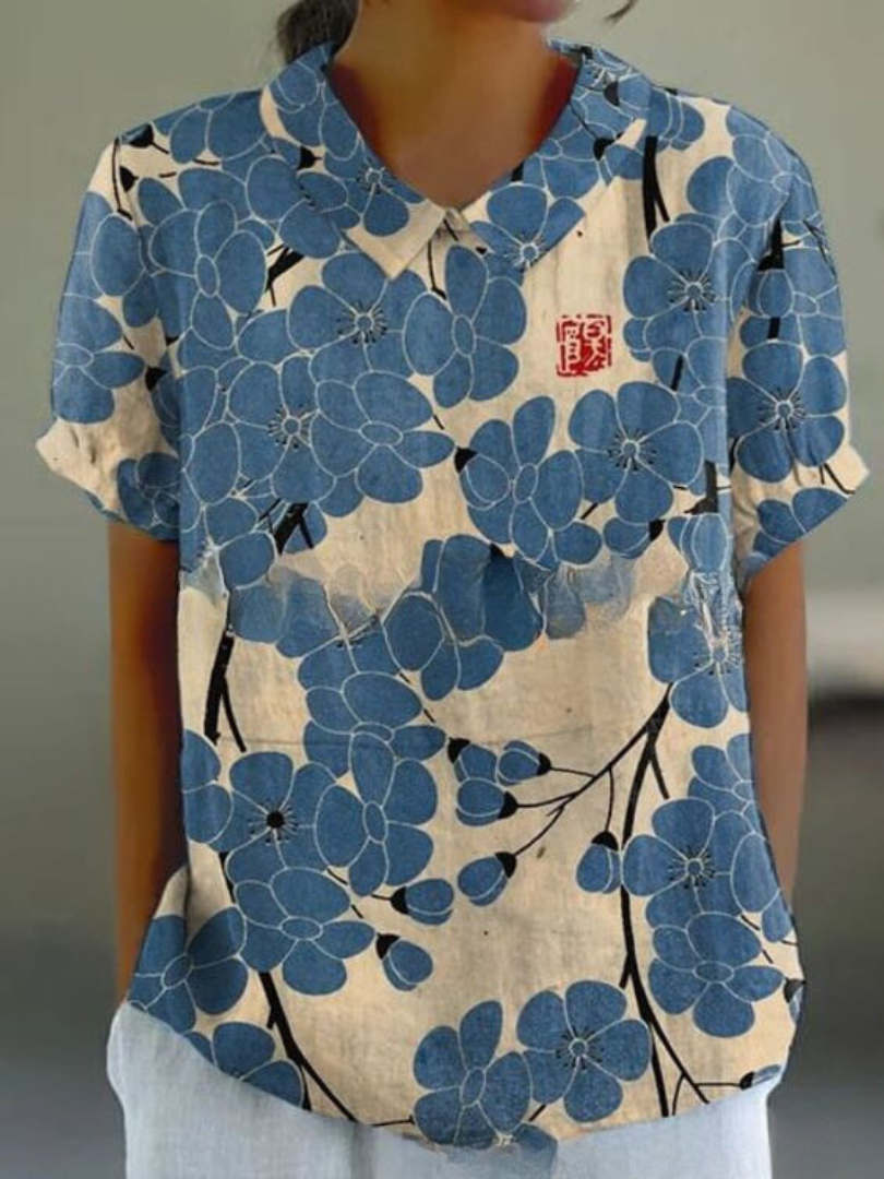 Dames Zomer Blouse | Geborduurd, Kortemouw