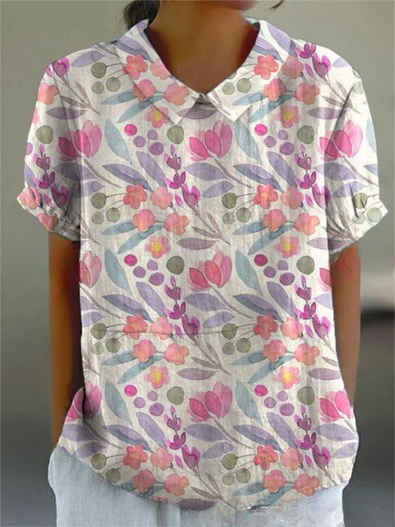 Dames Zomer Blouse | Geborduurd, Kortemouw