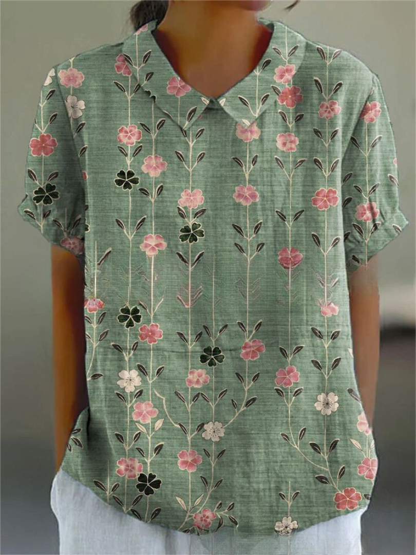 Dames Zomer Blouse | Geborduurd, Kortemouw