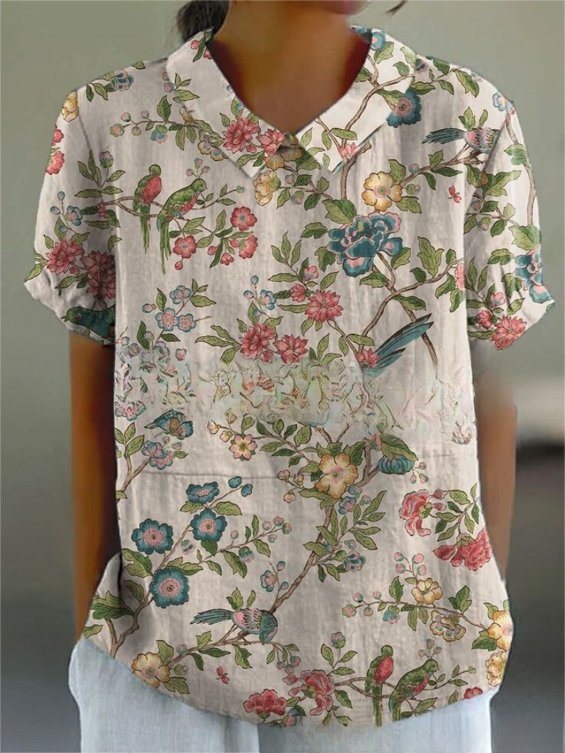 Dames Zomer Blouse | Geborduurd, Kortemouw