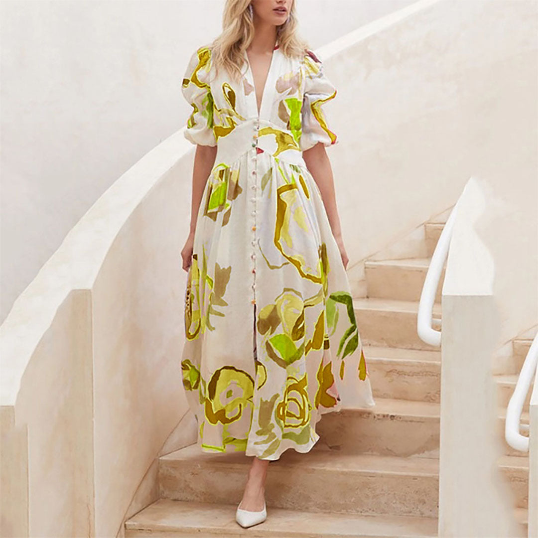 Dames Artistieke Bloemenprint Zomerjurk | Midi