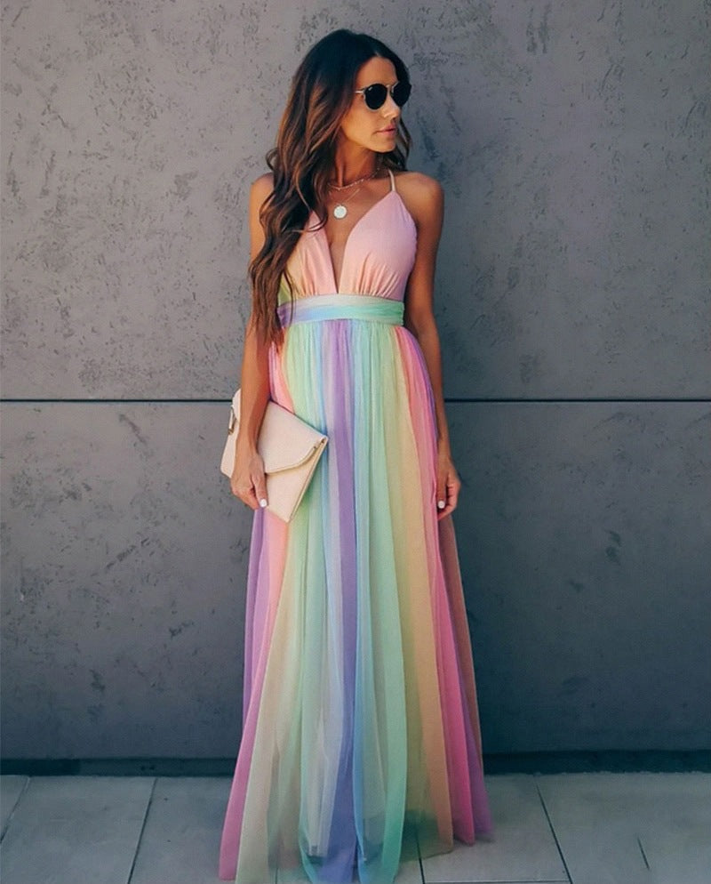 Abito da festa lucido da donna con tulle arcobaleno | Maxi