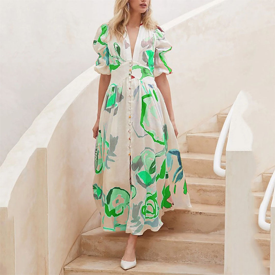 Dames Artistieke Bloemenprint Zomerjurk | Midi