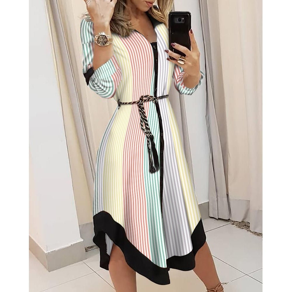 Dames Luchtige geometrische zomerjurk | Midi
