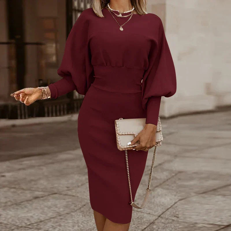 Abito maglione elegante da donna con maniche a pipistrello | Midi