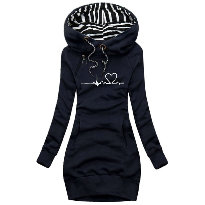 Dames Winter Hoodie Jurk | Lang, Met Capuchon