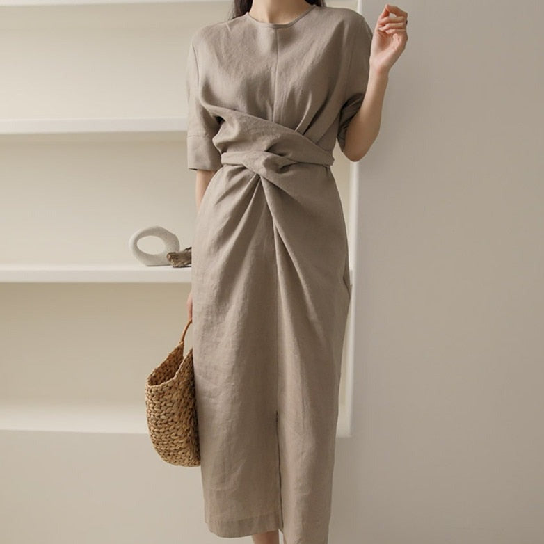 Dames Linnen Elegante Zomerjurk | Midi