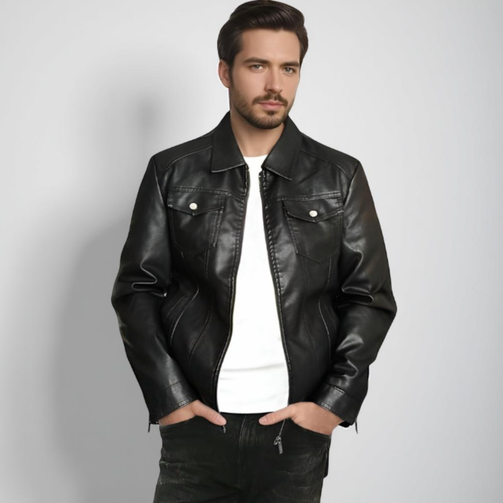 Heren Leren Jas - Stijlvolle Zwarte Bikerjas Modern