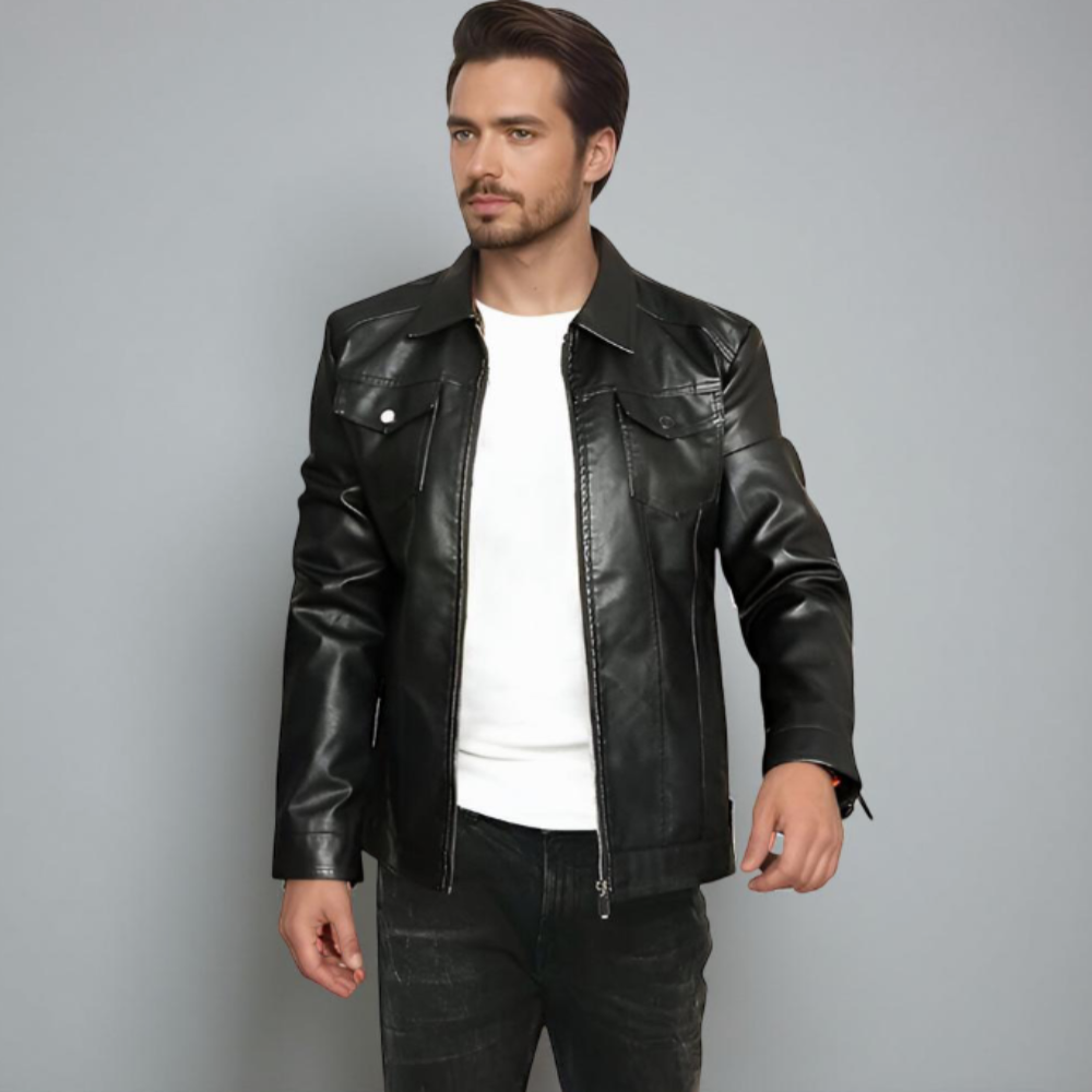 Heren Leren Jas - Stijlvolle Zwarte Bikerjas Modern