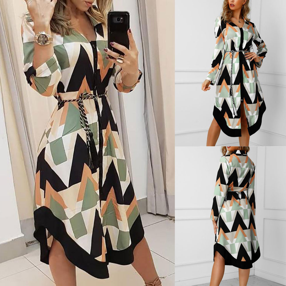 Dames Luchtige geometrische zomerjurk | Midi