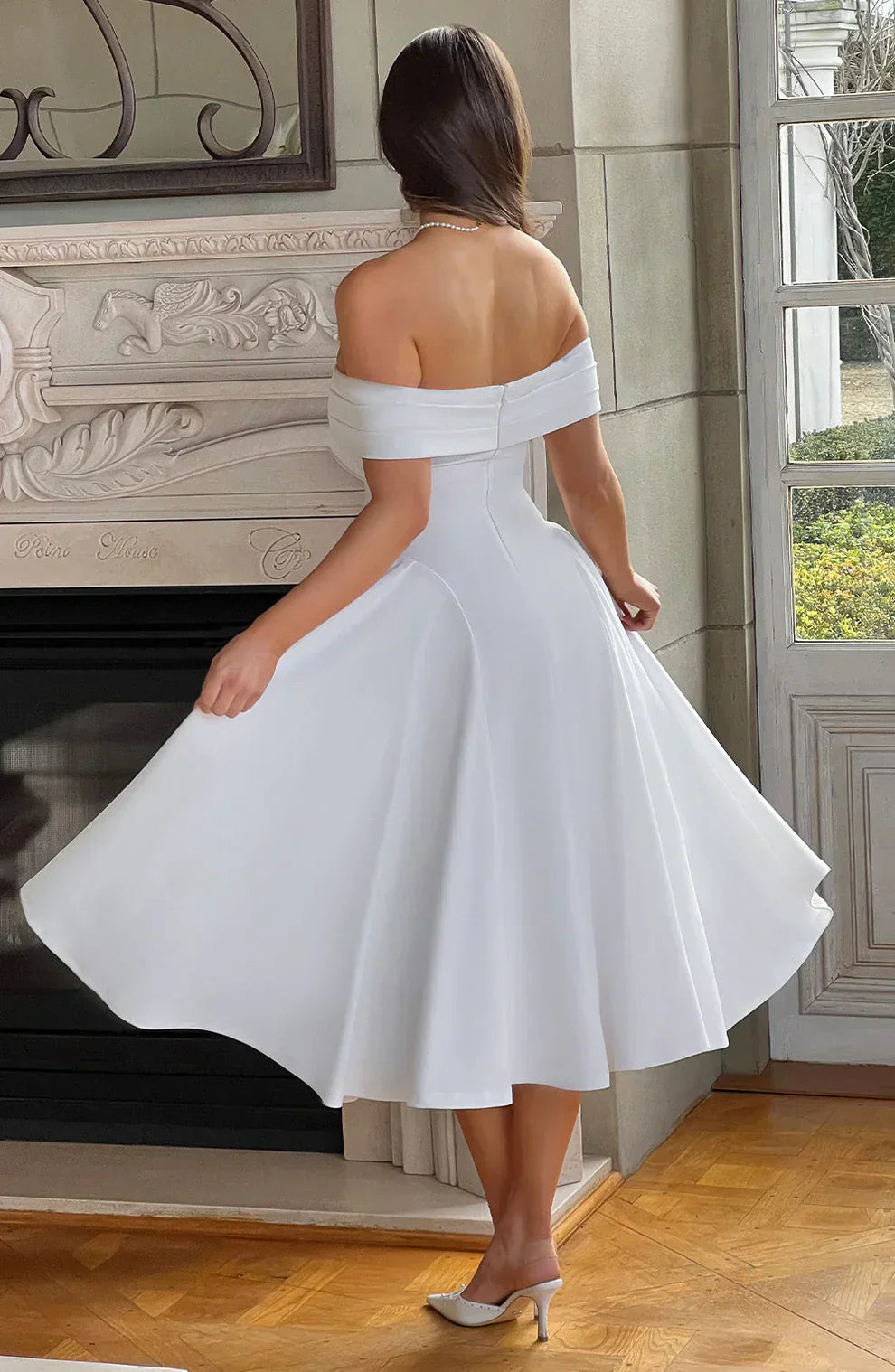 Dames Elegante schoudervrije Cocktailjurk | Midi