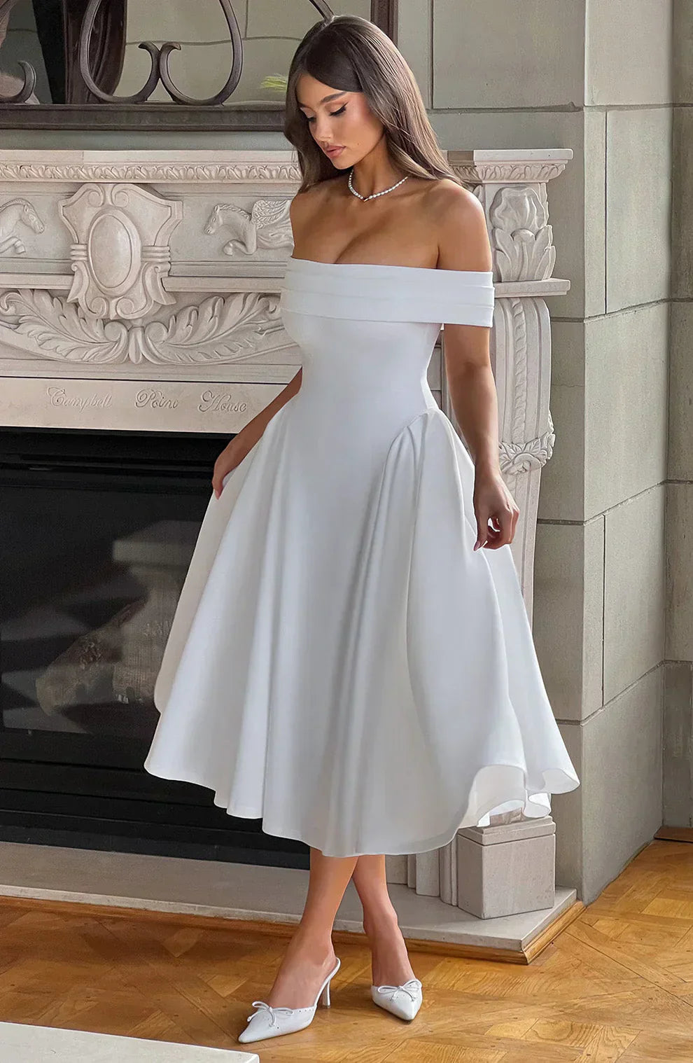 Dames Elegante schoudervrije Cocktailjurk | Midi