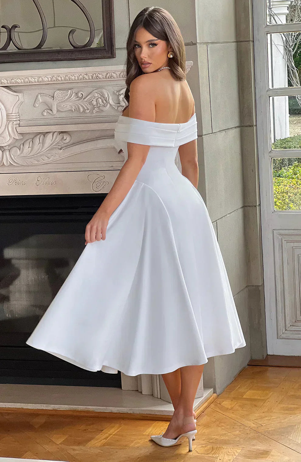 Dames Elegante schoudervrije Cocktailjurk | Midi
