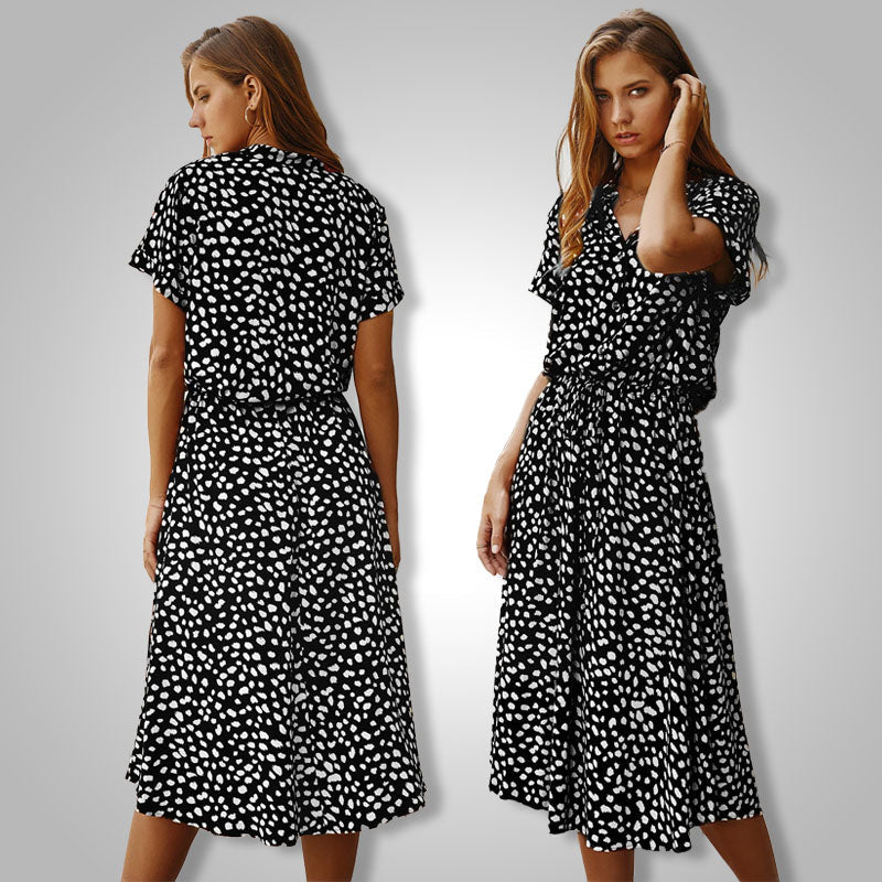 Dames elegante zomerjurk | Midi Luipaard Polka Dot Jurk