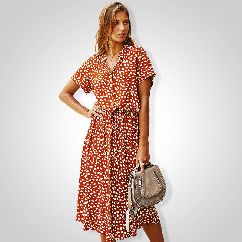 Dames elegante zomerjurk | Midi Luipaard Polka Dot Jurk