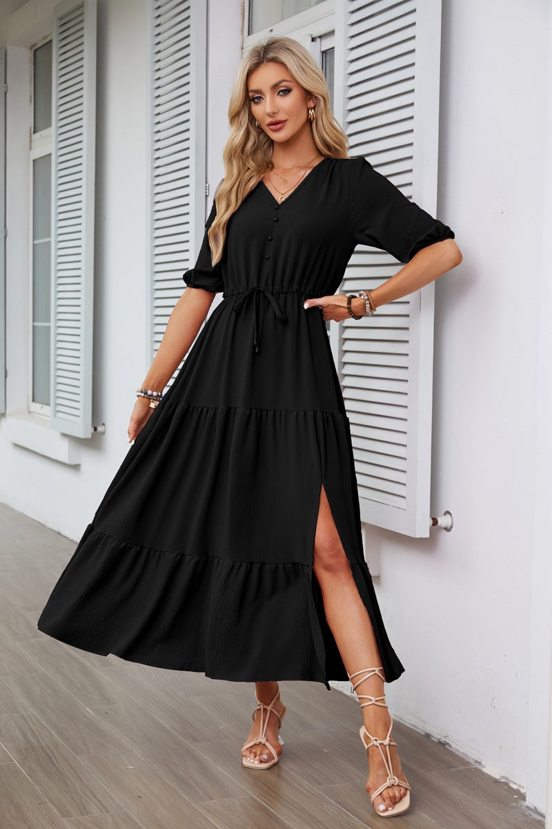 Dames Elegante Knoopdetail Zomerjurk | Maxi