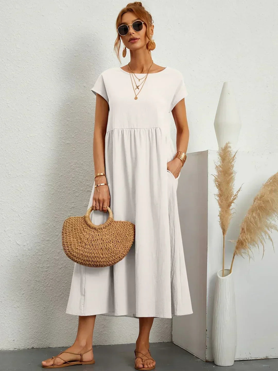 Sophie | Dames elegante linnen zomerjurk | Maxi