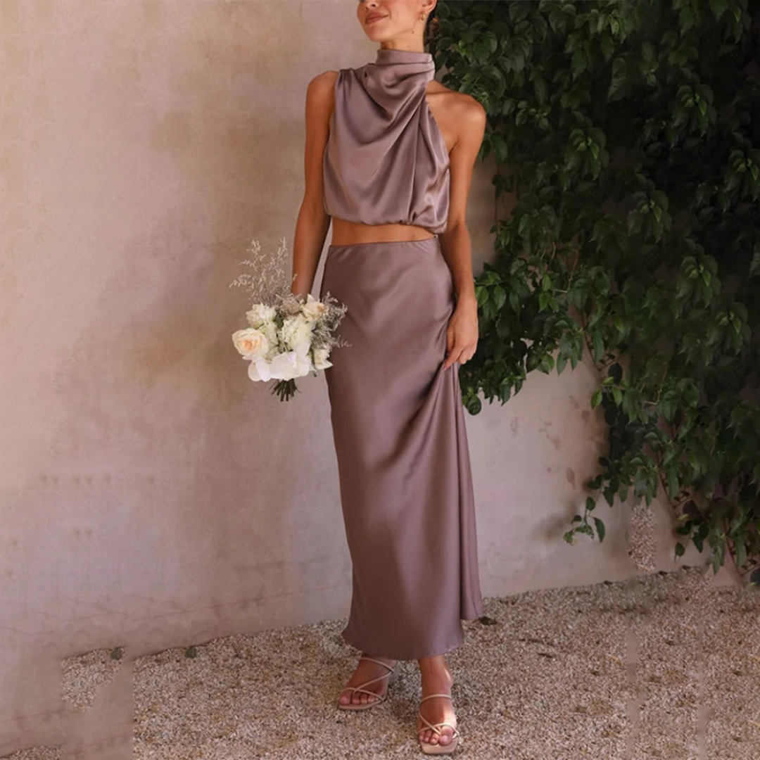 Dames Zomer Satijnen Set | Lang, Mouwloos