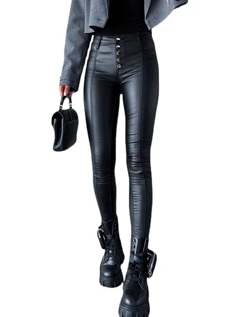 Dames Modieuze Lange Broek | Hoge Taille, Knoopsluiting