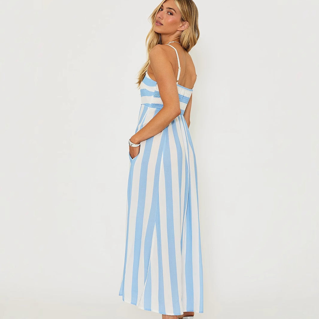 Abito estivo lungo da donna con righe verticali ariose | Maxi