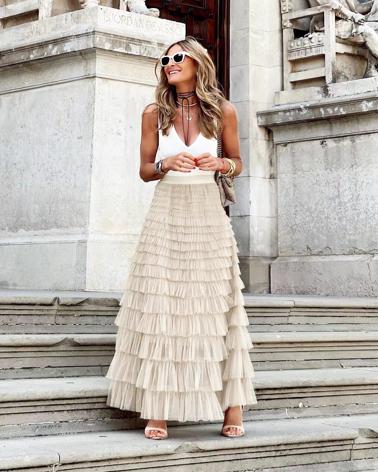 Dames Tulle geplooide rok | Lang