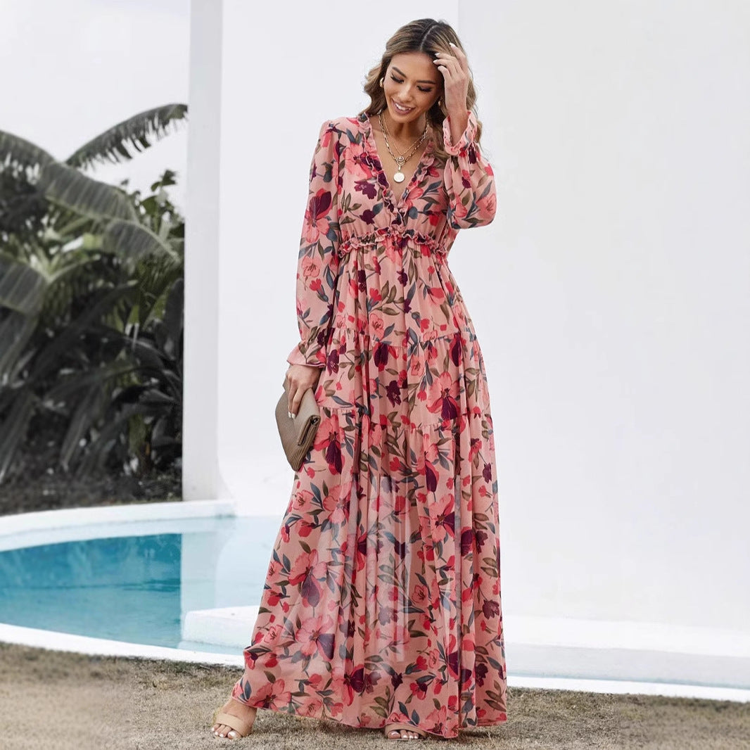 Abito estivo lungo da donna con stampa floreale ariosa | Maxi